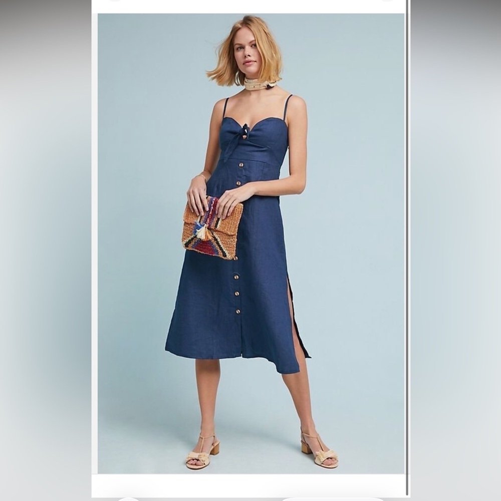 Faithfull the Brand Linen Navy Midi Dress